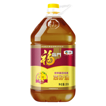 中粮福临门非转基因纯香菜籽油5L桶装家用食用油甄选好原料